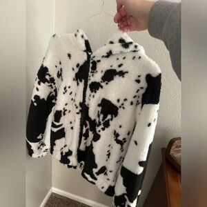 Fuzzy cowprint jacket
